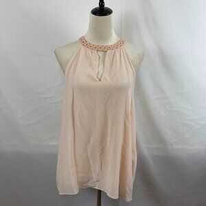 Spartina 449 Top L Light Peach Embroidered Neckline Tie Detail Sleeveless